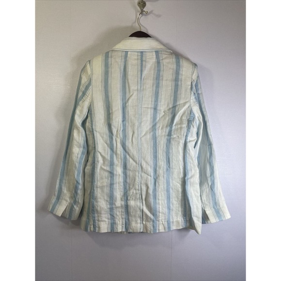 Frame Off White And Blue Stripe Linen Blazer Size 4 - Picture 4 of 5